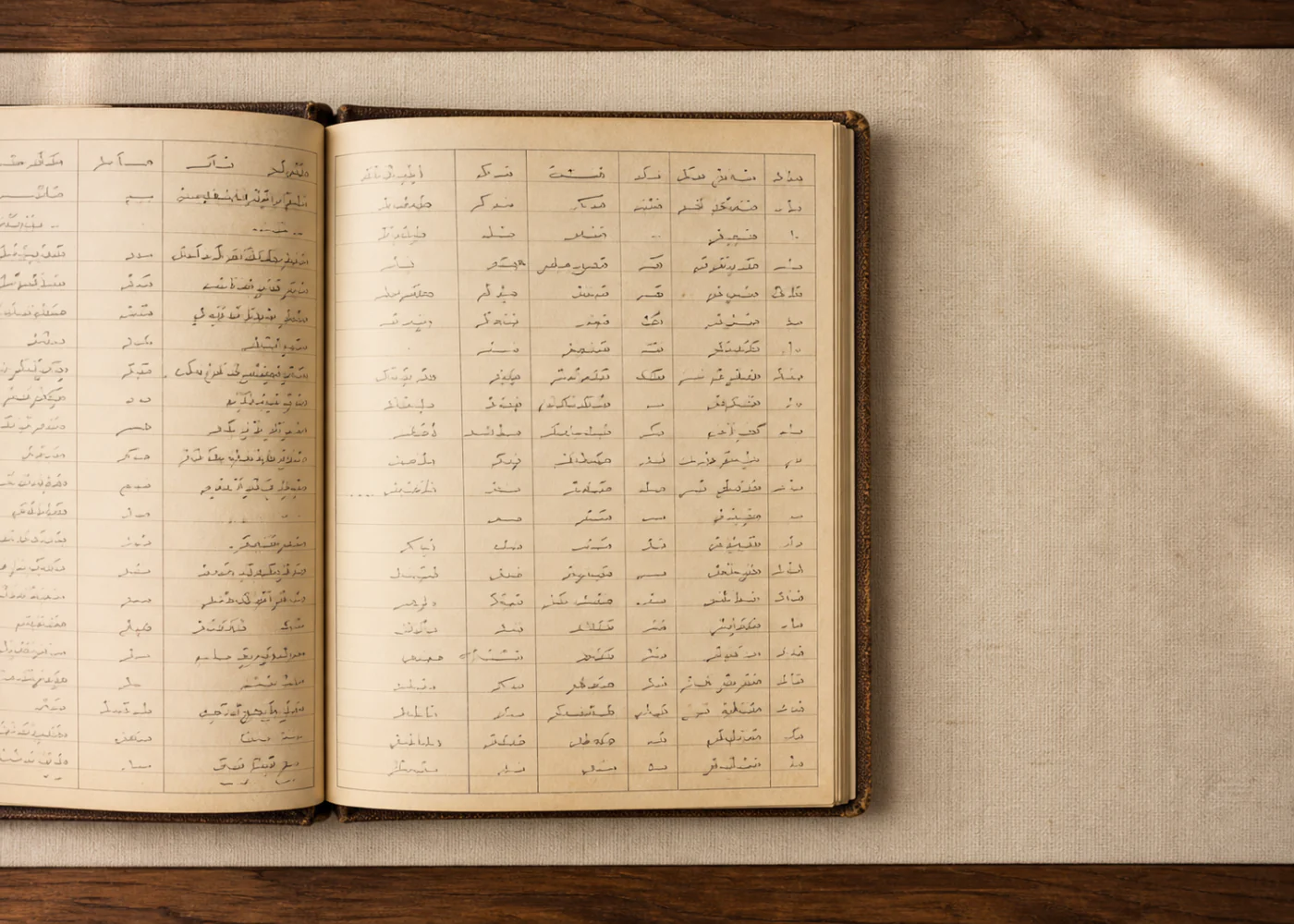 دفتر أسر عربي توضيحي يحتوي على صفوف مكتوبة يدويًا